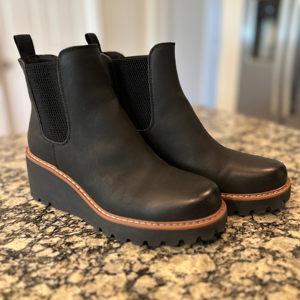 Black Wedge Ankle Chelsea Boots size 6.5